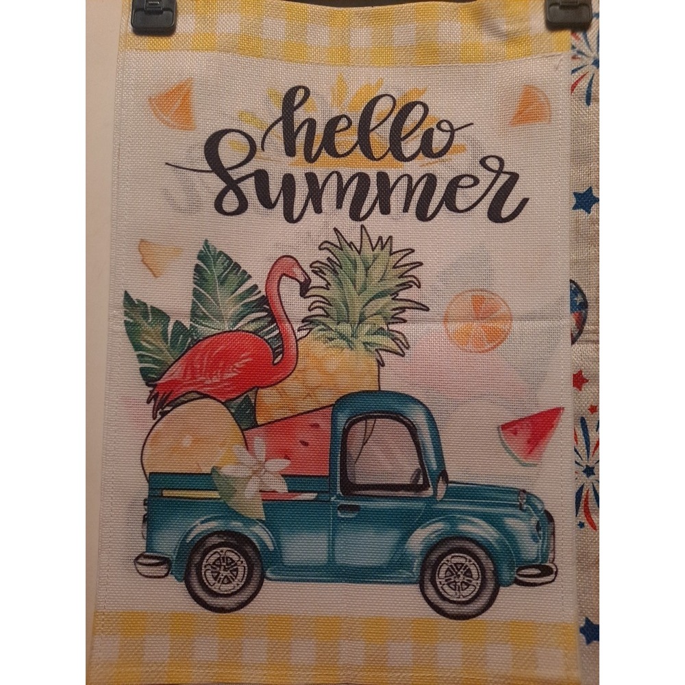 NEW 1pc Double Hello Summer Garden Flag 12x18 Blue Truck Flamingo Pineapple